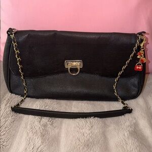 Lord & Taylor Black Shoulder Bag with Gold Chain Accent